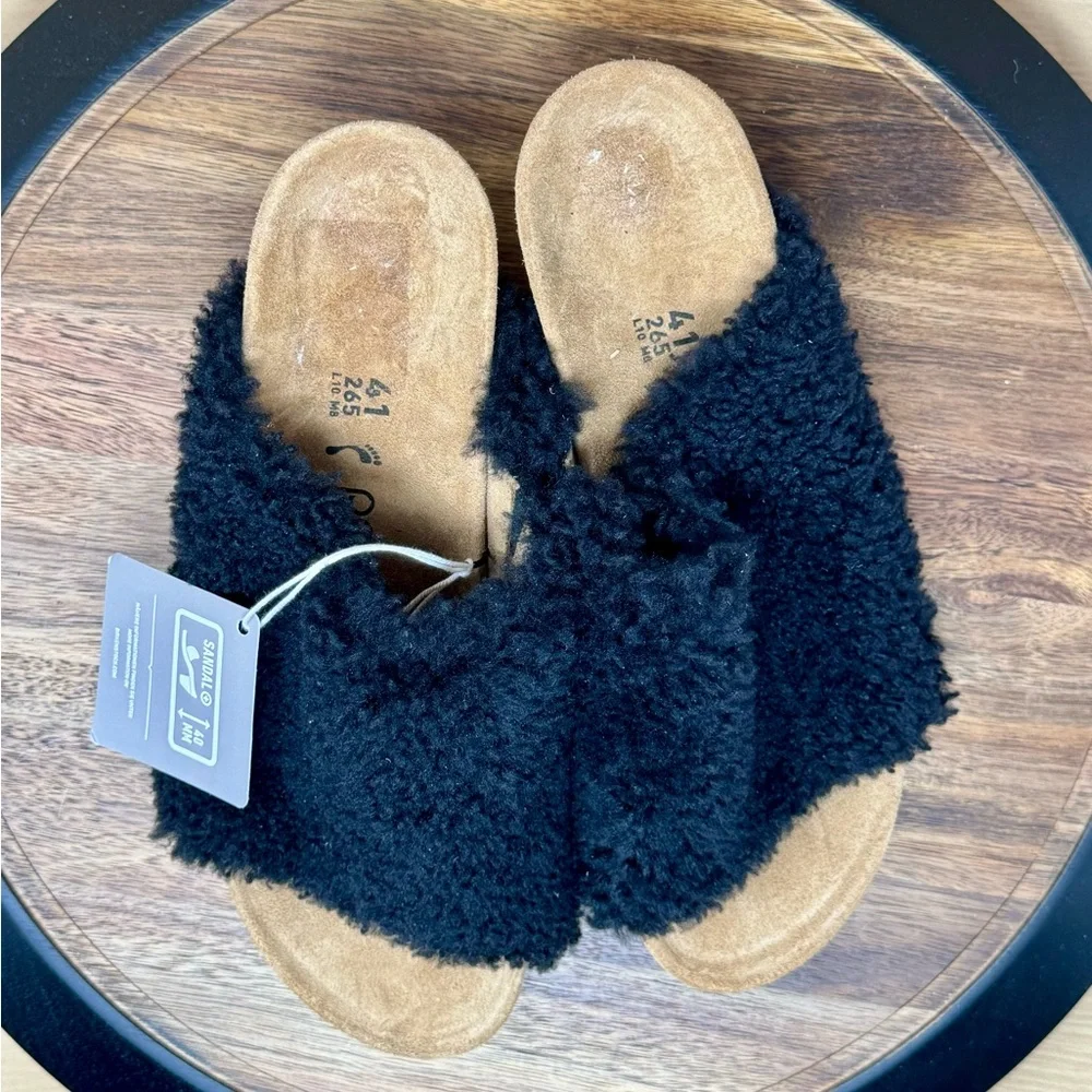 Birkenstock Papillio Namica Wedge Teddy Black Shearling Upper Size 41 L 10 NWT